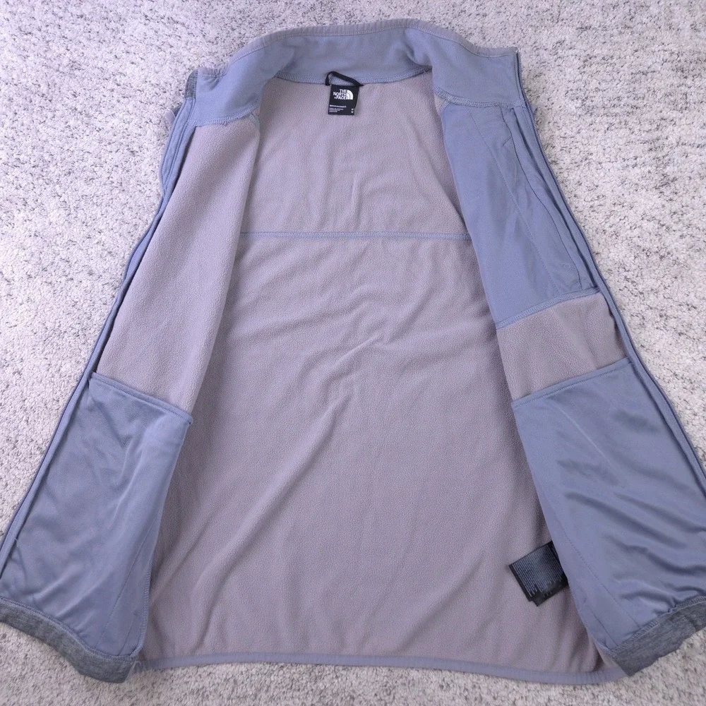 The North Face Vest Mens Medium Full Zip Fleece Pockets Logo Windbreaker Gray
